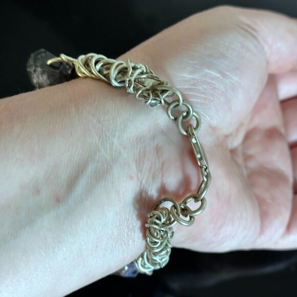 Genuine Turquoise 925 Sterling Silver Charoite Wire Wrap Cuff Bracelet Brutalist - Picture 11 of 11